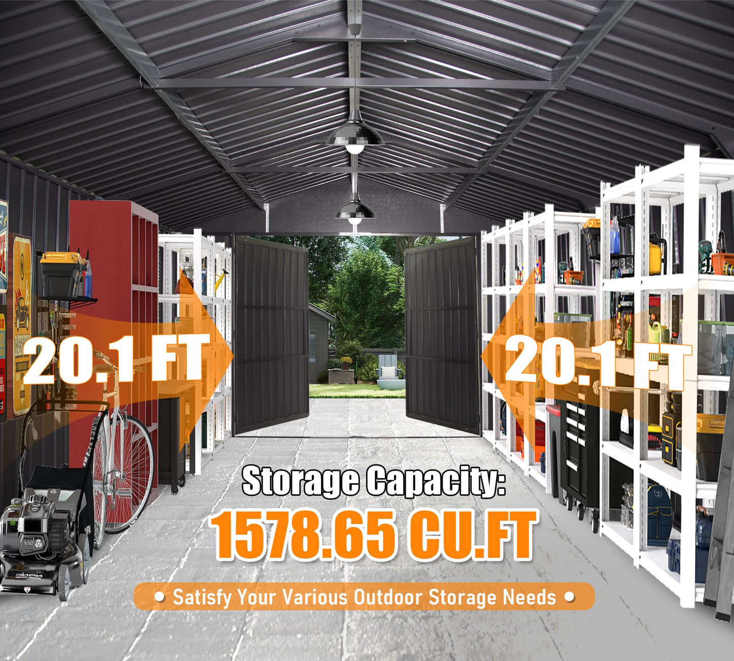 12x20FT Outdoor Metal Garage Shed, Extra Large Metal Carport With Lockable Double Hinged Doors, Heavy Duty Car Shelter For Car, Truck, Motorcycle And Lawn Equipment, Dark Grey