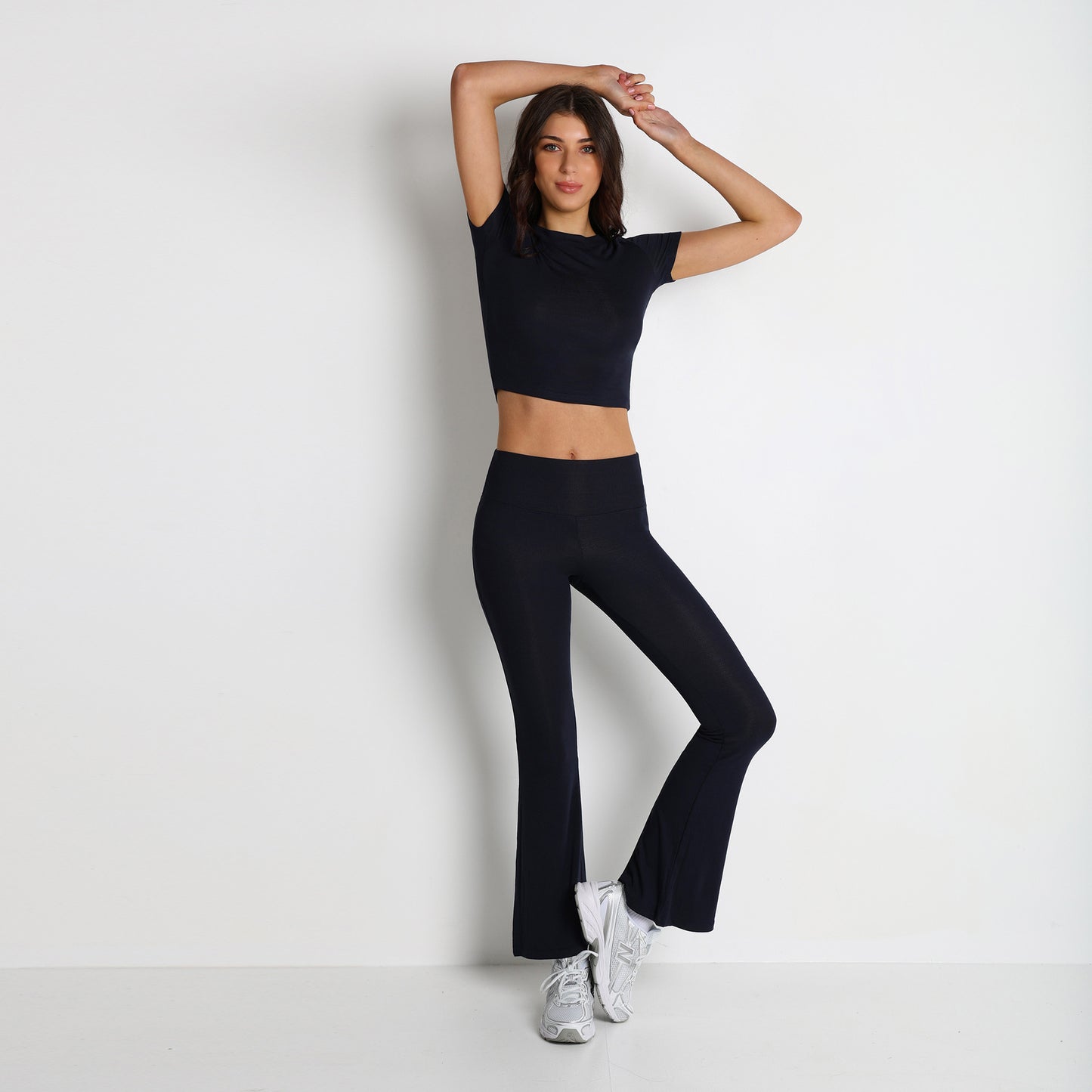Thread Short Sleeve Slim Fit Breathable Bell-bottom Pants Fitness Yoga Wear