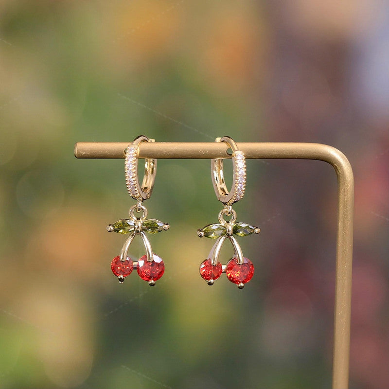 Korean-style Fashionable Minimalist And Creative Red Cherry Earrings For Women