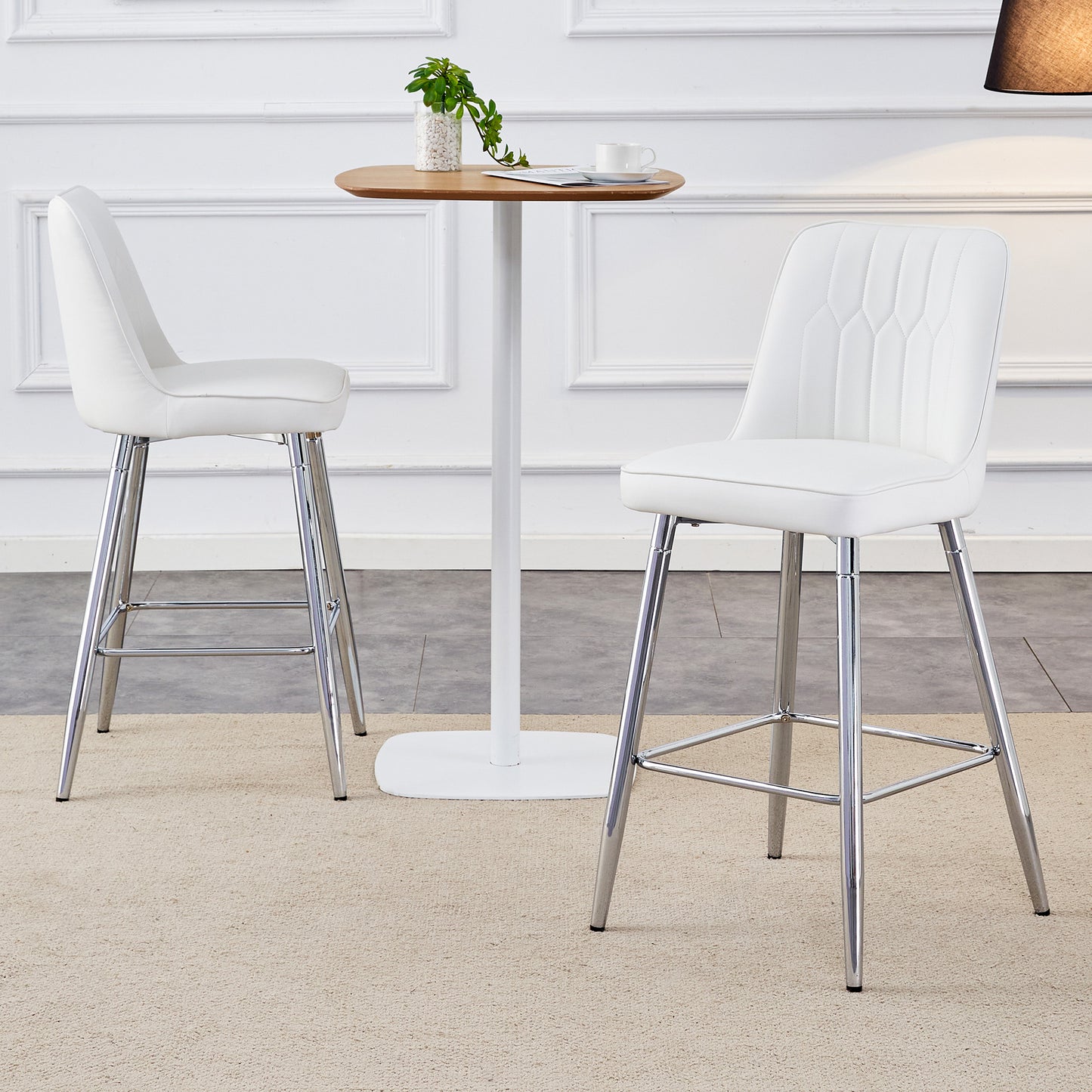 Set Of 2 Bar Stools, 100 Cm High, White PU Leather With Silver-coloured Metal Frame And Comfortable Footrest. Available In Several Colours - The Ideal Choice For Your Home Bar.