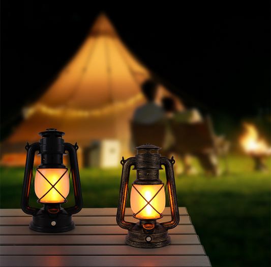 LED Rechargeable Table Lamp, Retro Flame Table Lamp For Outdoor Camping And Bars, Portable Hanging Retro Hurricane Lantern For Tents