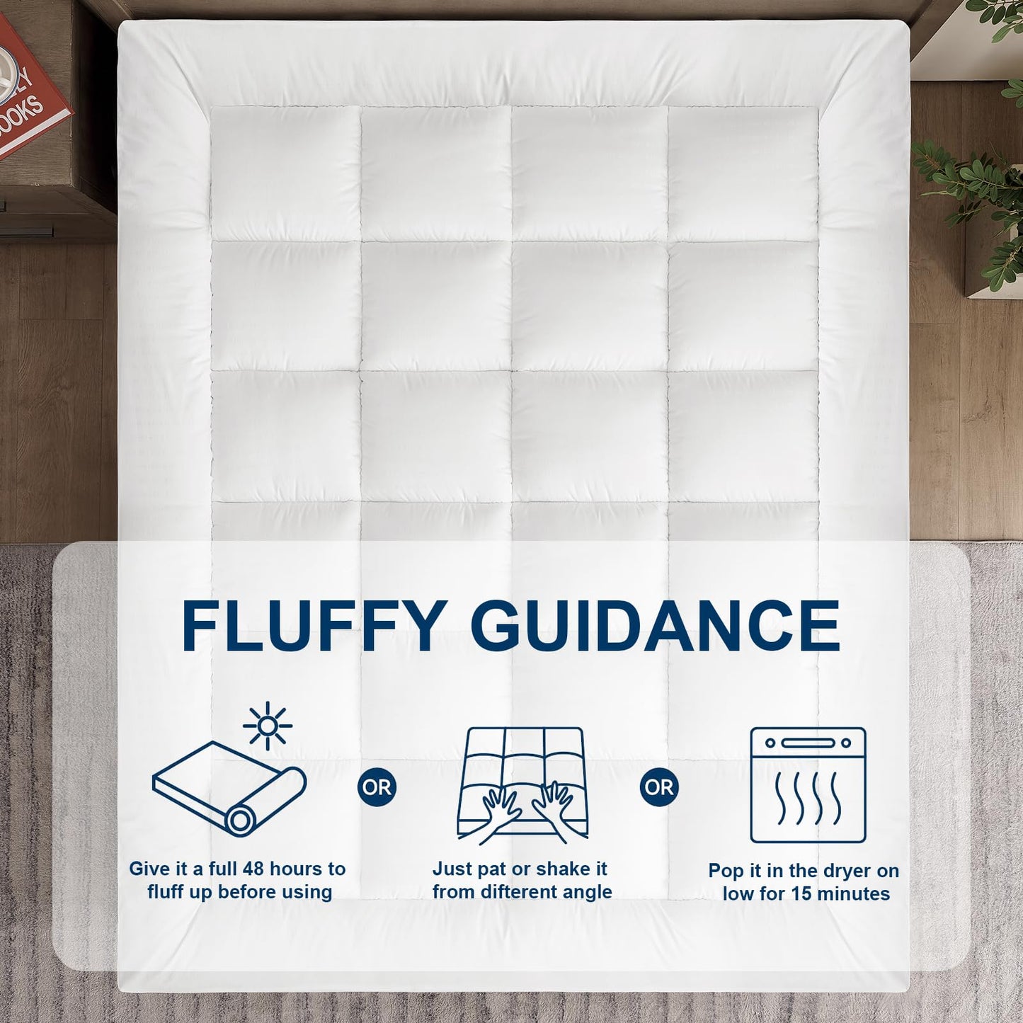 Ultra-Soft Quilted Cooling Mattress Topper Pad, Pillow Top Mattress Topper, Ultra-Soft Quilted Cooling Mattress Protector, Suitable For 8-24 Inch Deep Mattresses, 450G 900G 1200GSM Filling Options