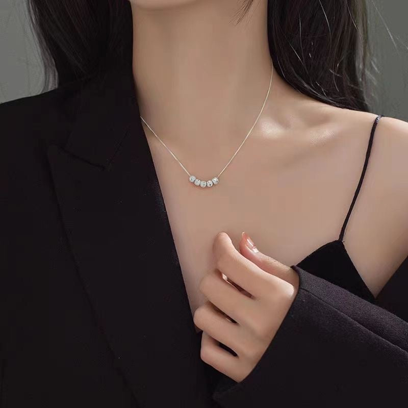 1pcs 999 Sterling Silver Faceted Frosted Bead Necklace, Elegant Dainty Style, Ideal For Birthday & Holiday Gifts