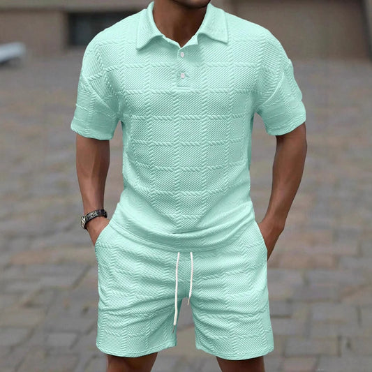Solid-color Fashion Casual Mens Short-sleeve Set