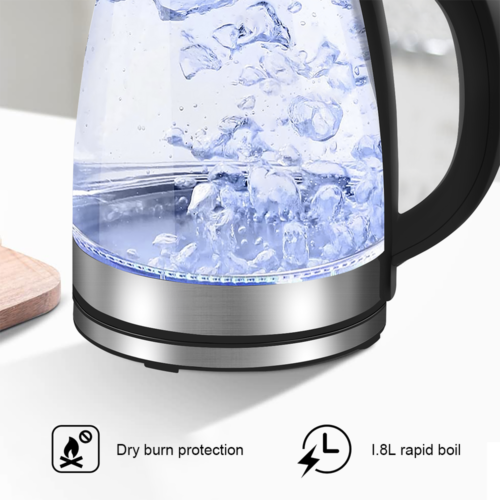 Stainless Steel Glass Electric Kettle 360  Rotation LED Light Kitchen Water Jug
