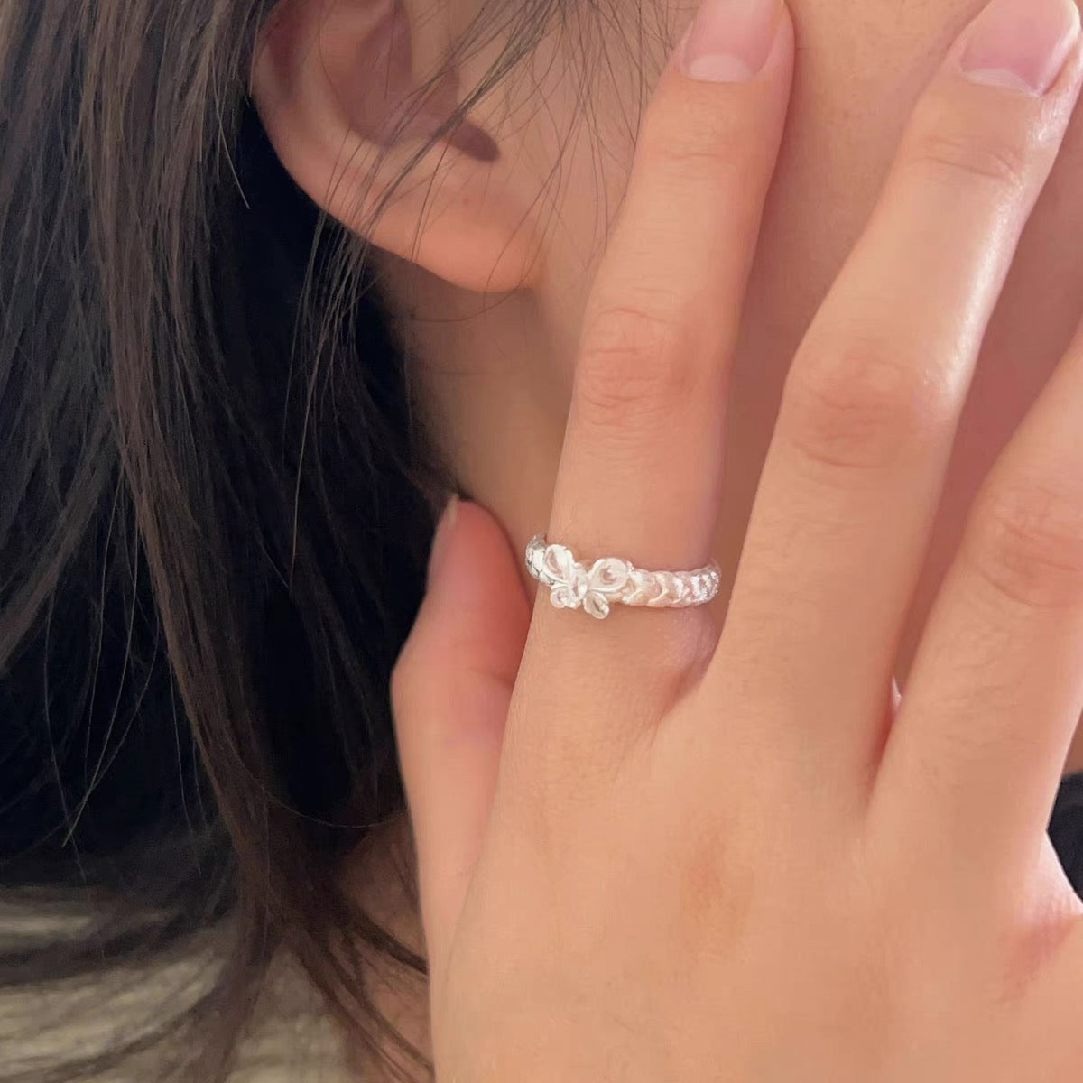 1pcs 990 Sterling Silver Braided Zircon Bow Statement Ring, Elegant Sparkling Style, Ideal For Birthdays & Holiday Gifts