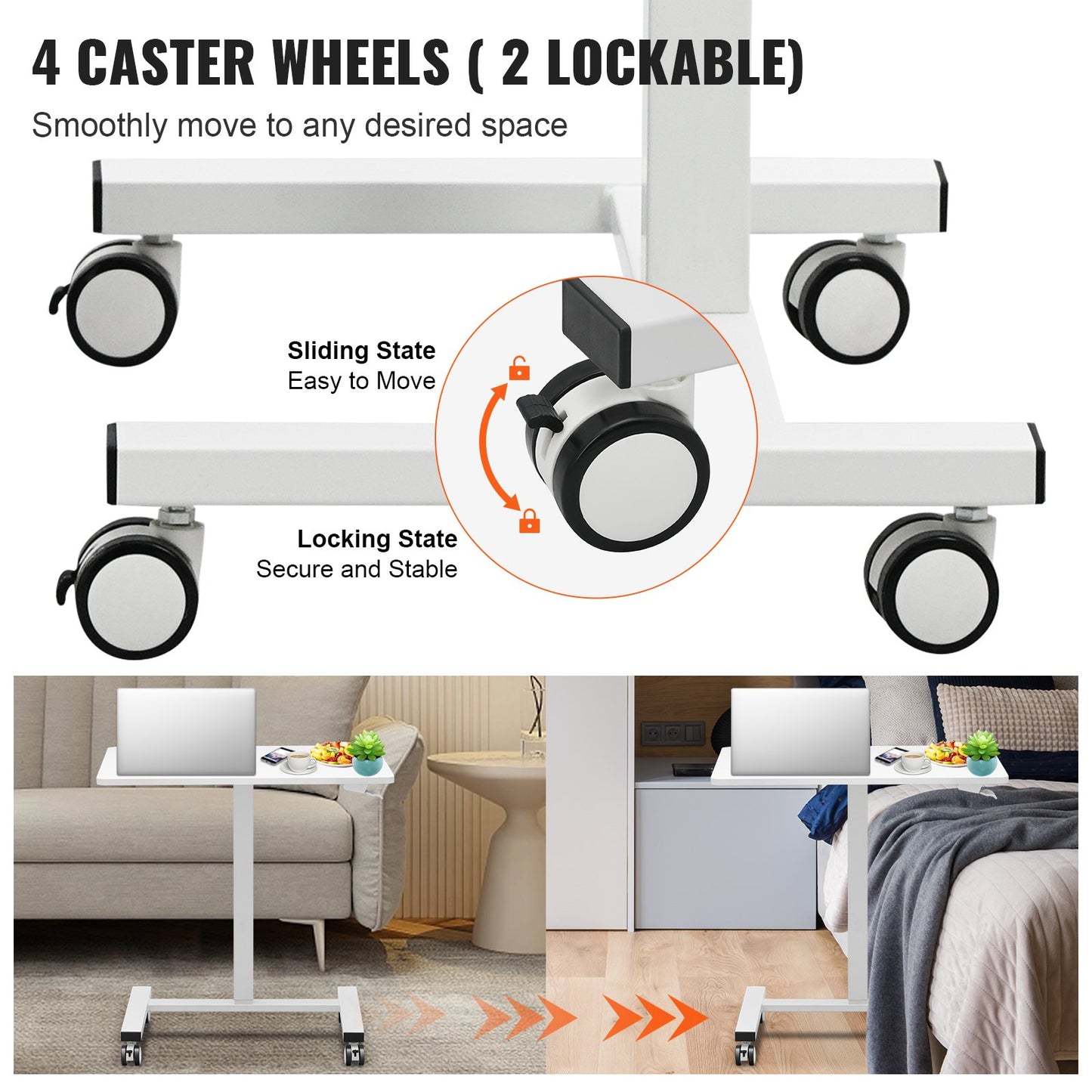 Mobile Standing Desk, 28"-44" Gas-Spring Height Adjustable Sit-Stand Desk, 4 360° Swivel Wheels (2 Lockable) Portable Rolling Laptop Table Computer Cart For Home Office School, 40LBS Loading