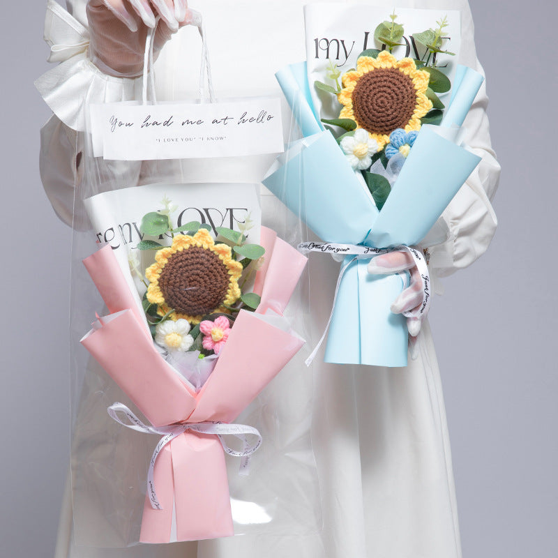 Teachers Day Flower Bouquet Birthday Gift Knitted Artificial Flowers