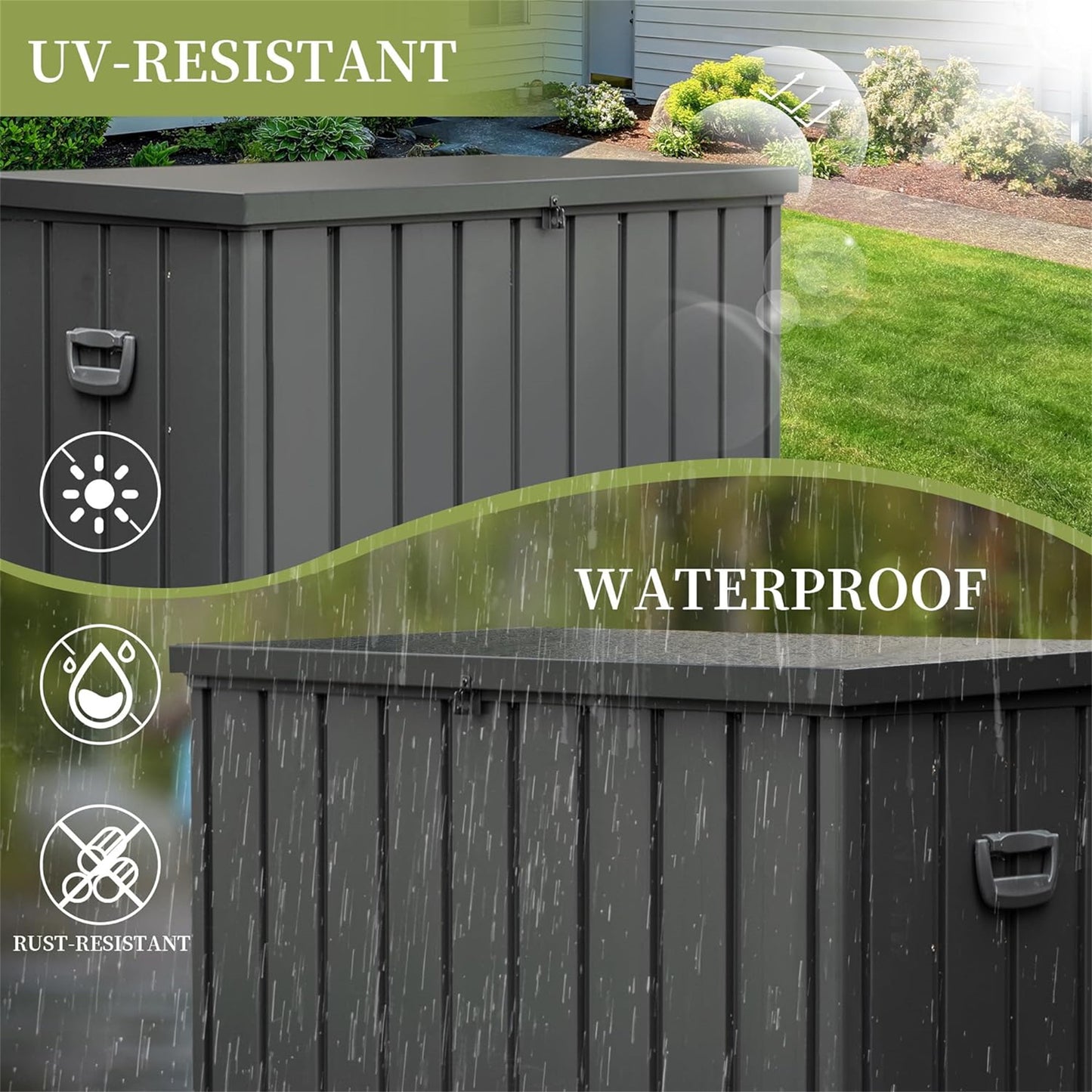 200 Gallon Outdoor Storage Deck Box Waterproof, Large Patio Storage Bin For Outside Cushions, Throw Pillows, Garden Tools, Lockable  Dark Gray