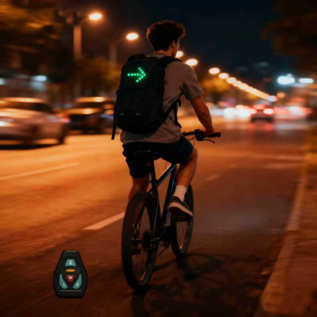 Outdoor LED Riding Light Backpack, Remote Control Directional Light Riding Bag, Adjustable Bicycle Bag Accessory Guide Light Suitable For Night Running And Riding