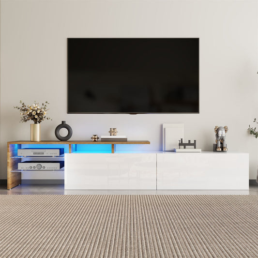 Modern TV Cabinet Design  Stylish And Elegant, Practical Storage Space, High-gloss White, Wood Look, Glass Shelves, LED Lighting
