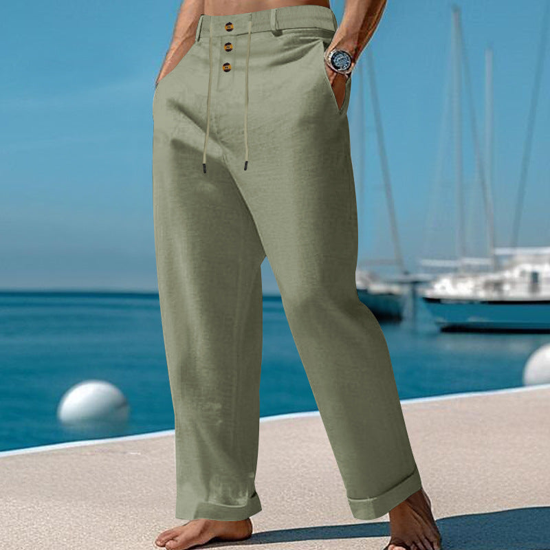 Mens SpringSummer New Fashion Straight-leg Cotton-Linen Casual Pants