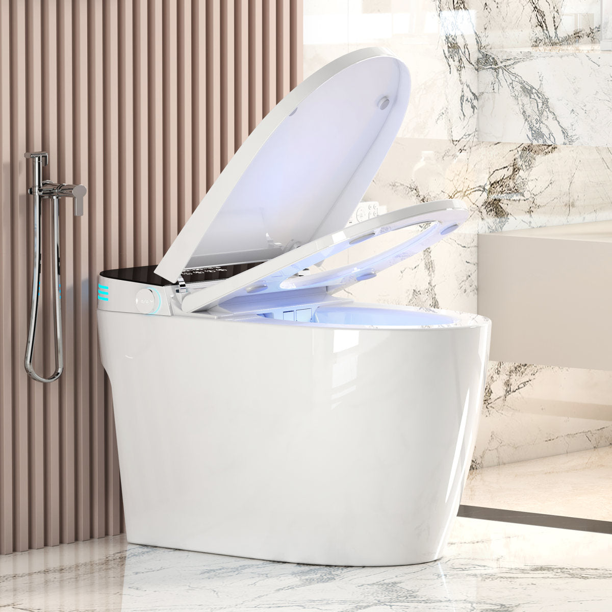 Smart Toilets With Heated Bidet Seat.Portable Toilet With Bidet Built.Intelligent Toilet Auto Open Close Seat. Bidet Toilet With Dryer And Warm Water