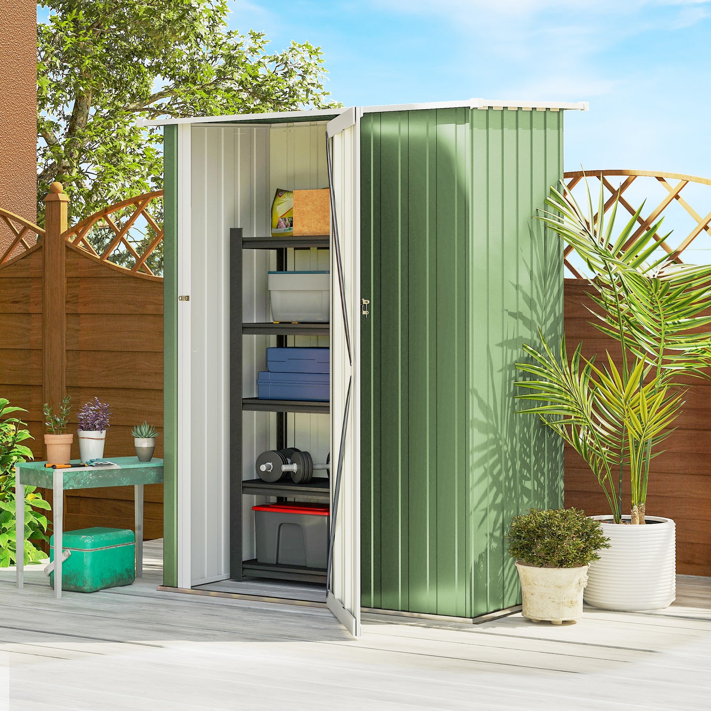 5ft X 3ft Garden Storage Shed, Outdoor Metal Shed With Sloped Roof, Lockable Door For Tools, Equipment, Light Green