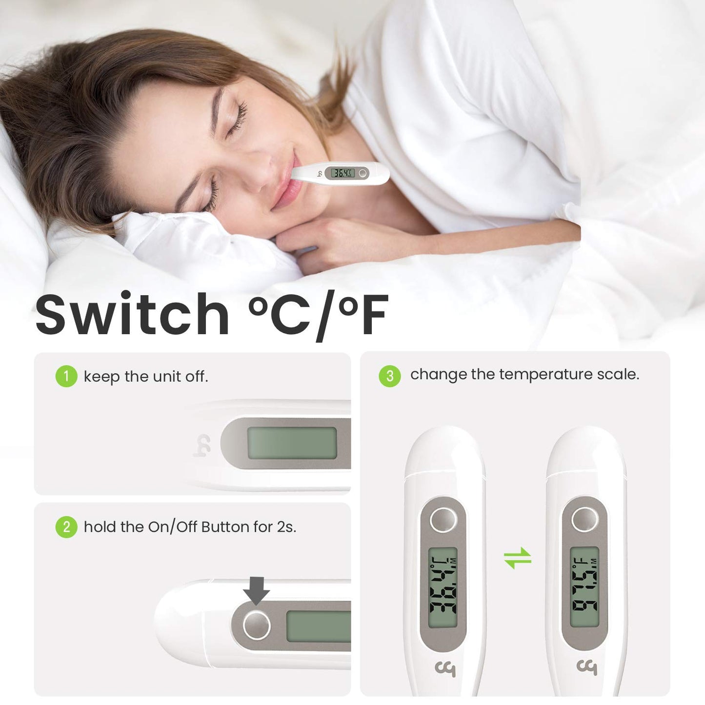 Digital Thermometer, Oral Thermometer Adults Kids Babies, Accurate Fast Switchable Body Temperature Thermometer, Gray