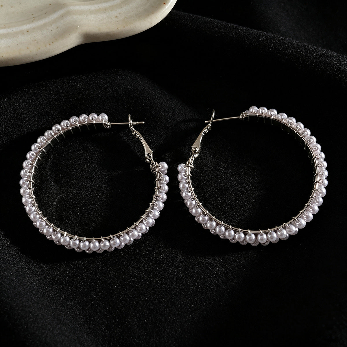 French Light Luxury Double Layer Pearl Hoop Earrings, High-End Niche Design Women Earrings, Fashion Versatile Exquisite Ear Jewelry Wholesale
