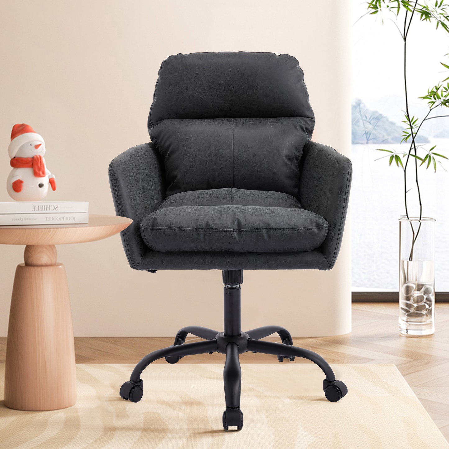 Artificial Leather, PU Leather, Black Base, Adjustable In Height, Suitable For Office, Bedroom, Dressing Table And Other Environments. An Office Chair.Black