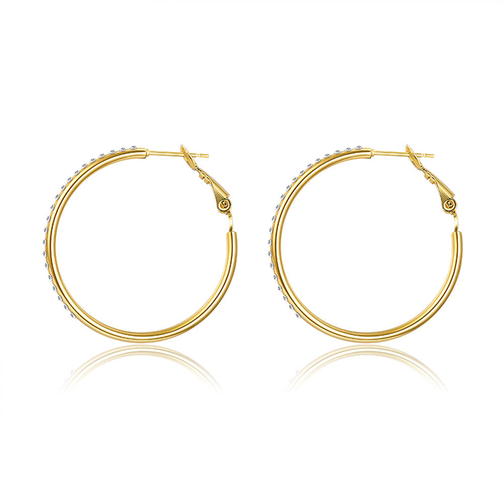 Zircon Earrings Women's Japanese And Korean Fashion Popular Gang Drill Large Ring Earrings