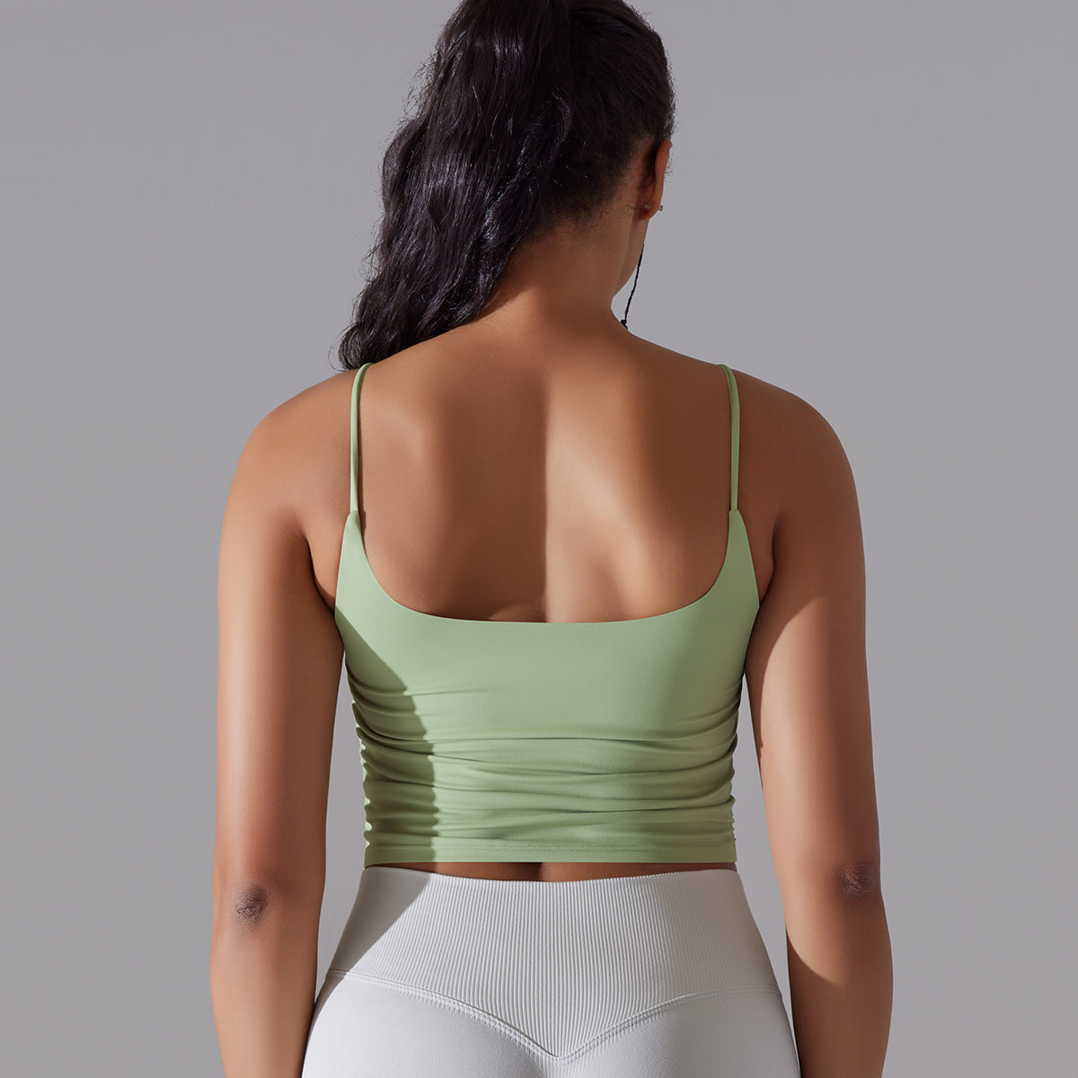 New Solid Color Pleating Beauty Back Spaghetti Strap Sports Underwear Running Workout Vest Sling