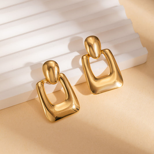 Elegant Gold Tone Titanium Steel Earrings, Niche Light Luxury Premium Stainless Steel Anti-Fade High-End Jewelry For Her