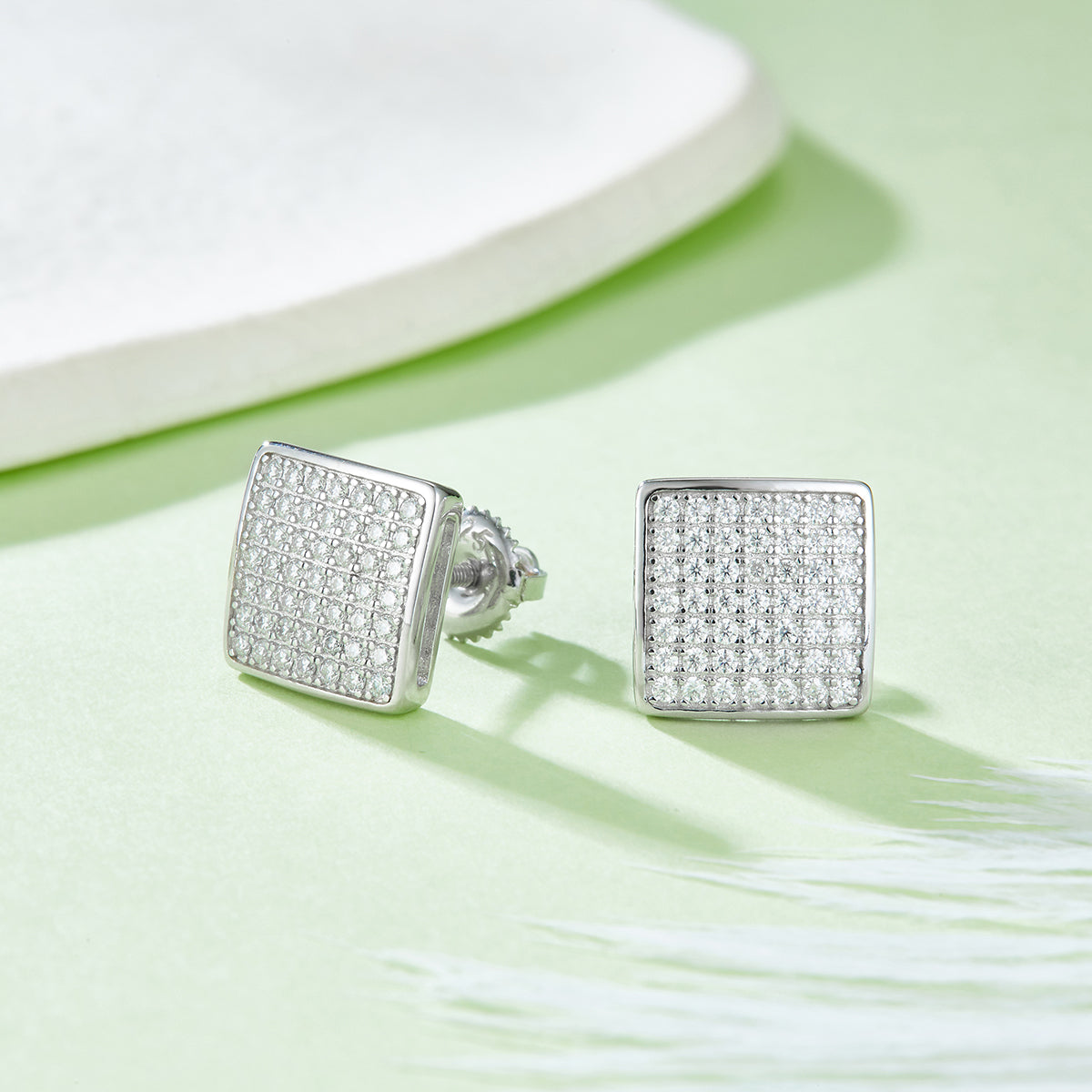 S925 Sterling Silver 98pcs D Color VVS1 Moissanite Square Earrings 2.4g Screw Back Platinum Plated GRA Certified Gift Box
