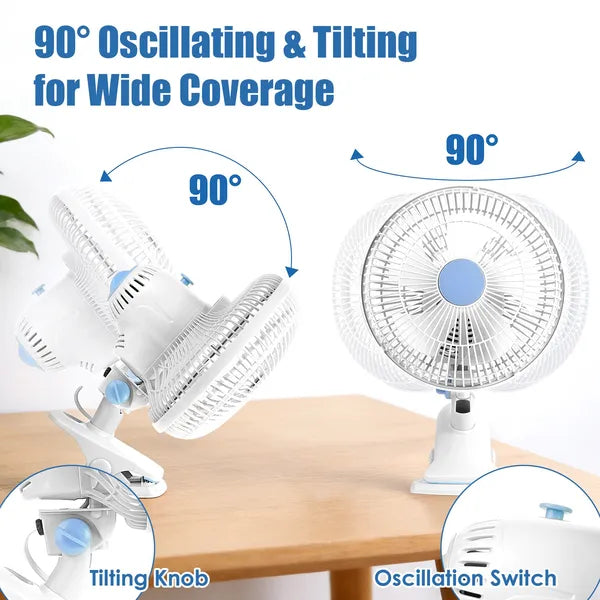 Portable Clip Fan With 2 Speeds, 90' Oscillating Quiet Cooling Fan, Desk Clip Hang 3 Ways For Office Bedroom Speeds Low Noise Small Fan, Wall Hanging Clip On Fan For Daily Use