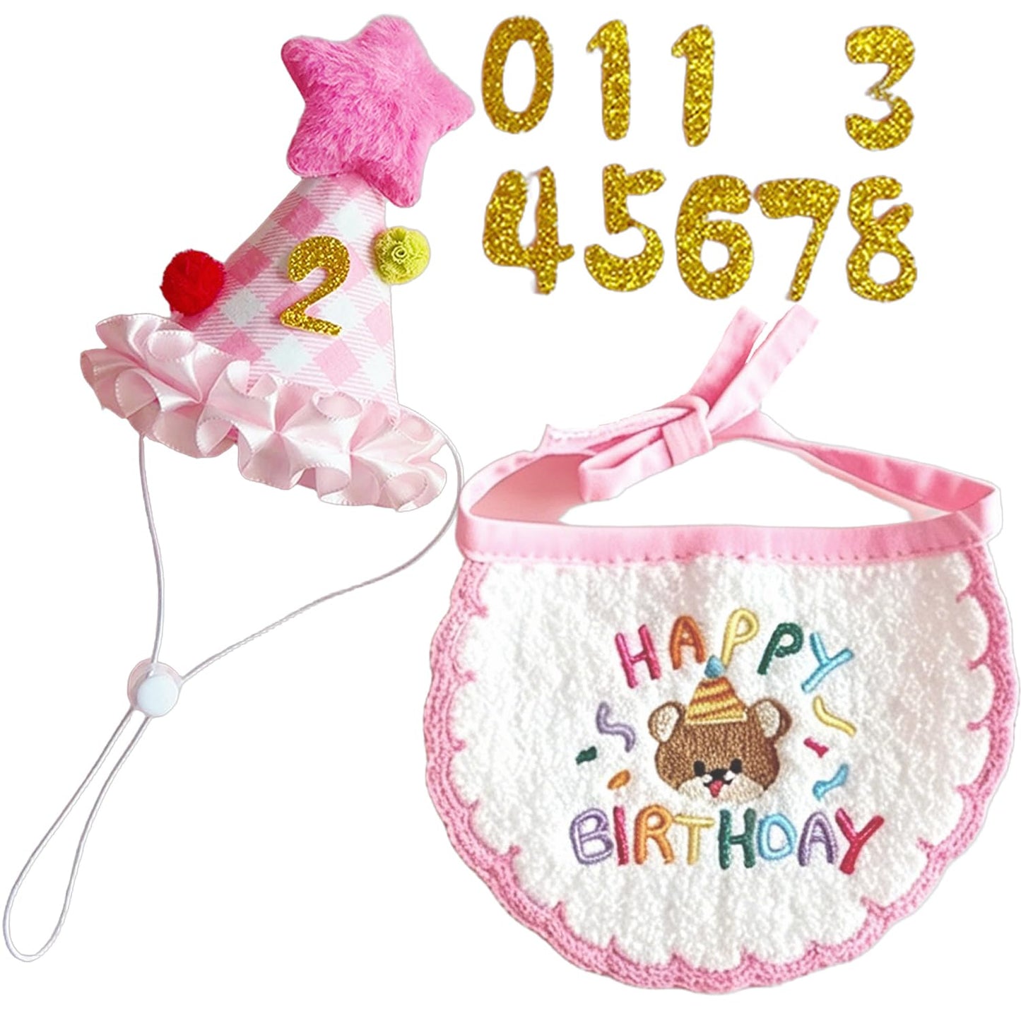 Cat Birthday Party Supplies, Cat Birthday Hat With Number And Star, Embroidered Happy Birthday Bandana For Kitten Cats Small Dogs Decorations, Photo Prop Gift Outfit For Pet Birthday Celebration