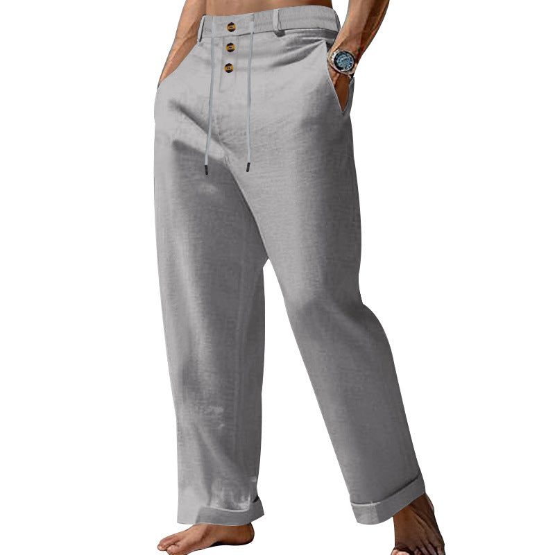 Mens SpringSummer New Fashion Straight-leg Cotton-Linen Casual Pants