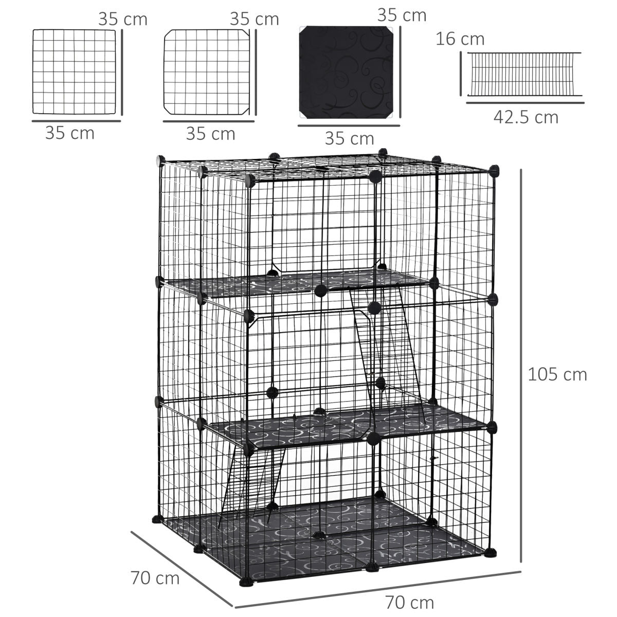 PawHut Pet Playpen DIY Small Animal Cage Enclosure Metal Wire Fence 39 Panels With 3 Doors 2 Ramps For Kitten Bunny Chinchilla Pet Mink Black