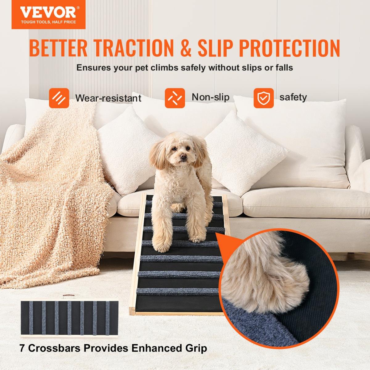 Dog Ramp, Folding Pet Ramp For Bed, Adjustable Dog Ramp For Small, Large, Old Dogs & Cats, Wooden Pet Ramp With 100 Cm Long Ramp, Adjustable From 38 Cm To 56 Cm, Suitable For Couch, Sofa, Car