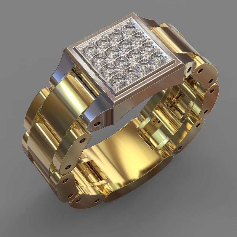 Gold And Silver Two-tone Square Watch Mens Business Ring Fashionable Gift
