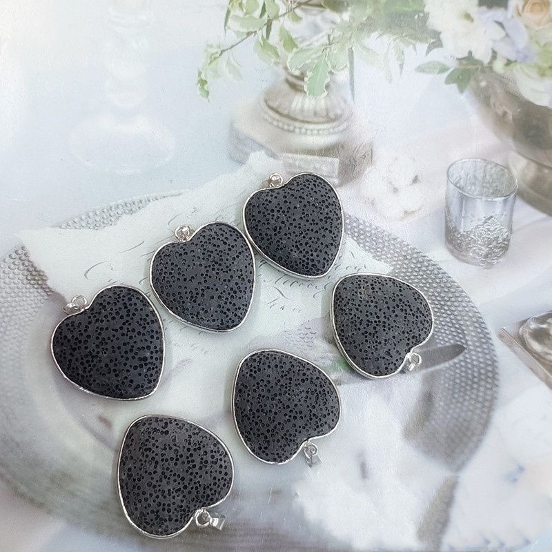 Volcanic Rock Pendant Two Sides Love Heart Without Rope Jewelry Accessories