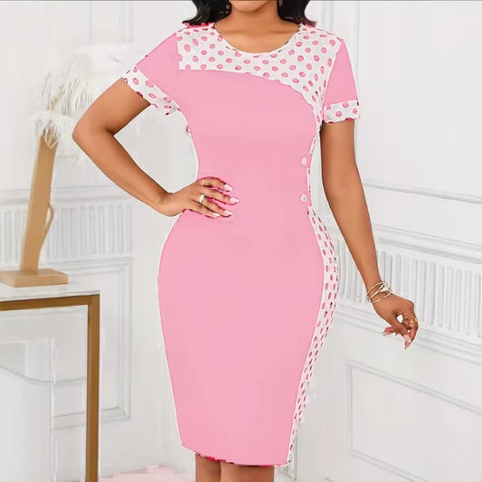 Elegant Best-selling Womens Round-neck Geometric-print Stretch Dress