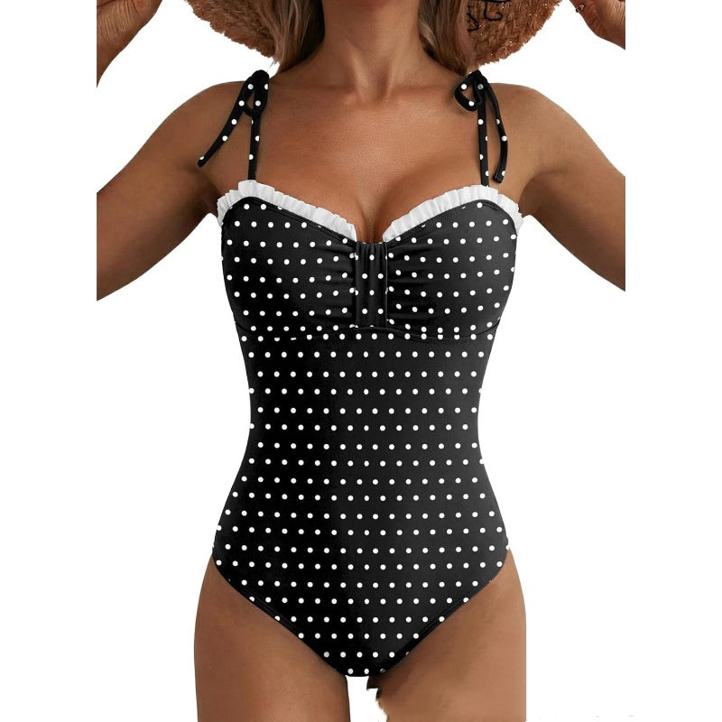 New Polka-dot Retro-style Strap One-piece Swimsuit