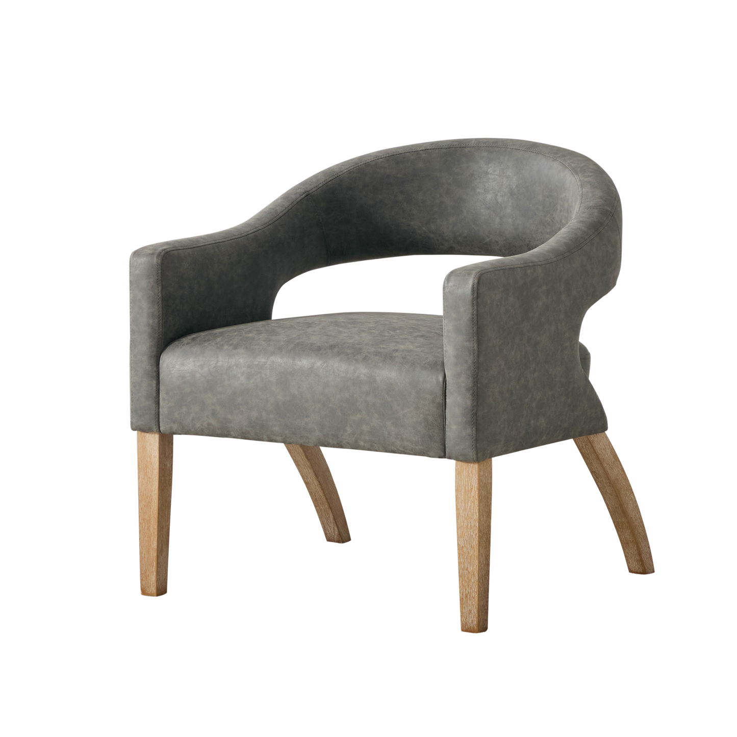 Modern PU Open Back Dining Chair Set Of 4, Barrel Accent Armchair With Weathered Rubberwood Legs, Hollow-Out Club Kitchen Chair For Living Room Bedroom Restaurant Cafes Dining Room Reception, Gray