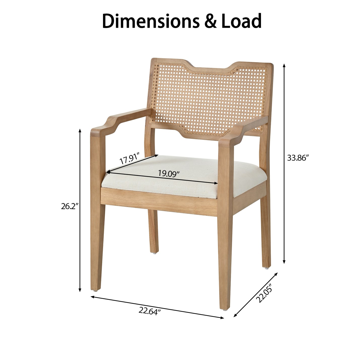 Farmhouse Dining Chairs Set Of 2, Upholstered Kitchen Chairs Wooden Side Armchair With Rattan Backrest For Dining Room ,Restaurant,Brown