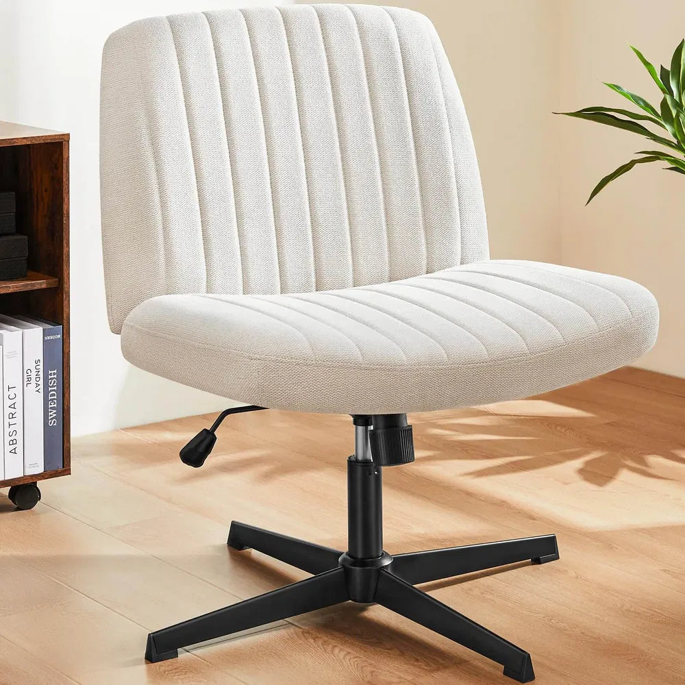 Cross Legged Office Living Room Rocking Gaming Chair Armless Wide Desk Adjustable Swivel Fabric Task Vanity Home Office