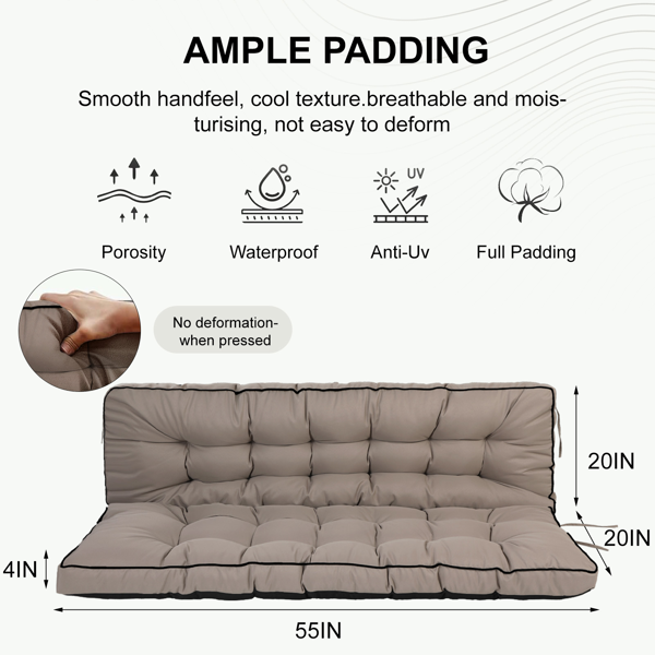 Outdoor Swing Cushions 55 Inch,Waterproof 4in  Thick Porch Swing Cushion Replacement With Backrest And Ties,Comfortable 2-3 Seat Pation Swing Pad For Backyard,Garden,Lawn,Outdoor Furniture