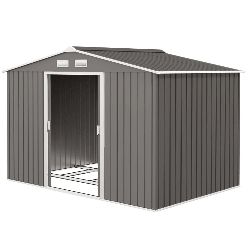 9' X 6' Outdoor Storage Shed, Garden Tool Metal Shed With Foundation Kit, Light Gray