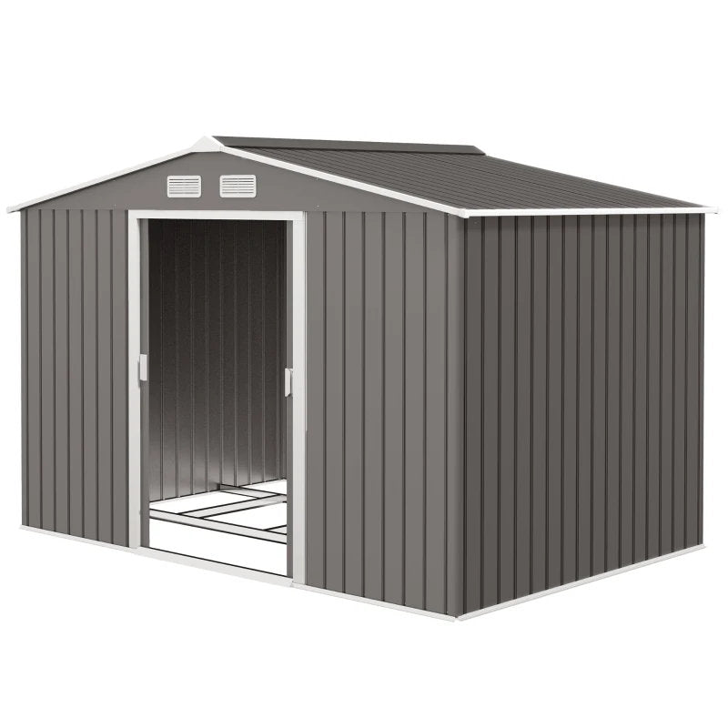 9' X 6' Outdoor Storage Shed, Garden Tool Metal Shed With Foundation Kit, Light Gray