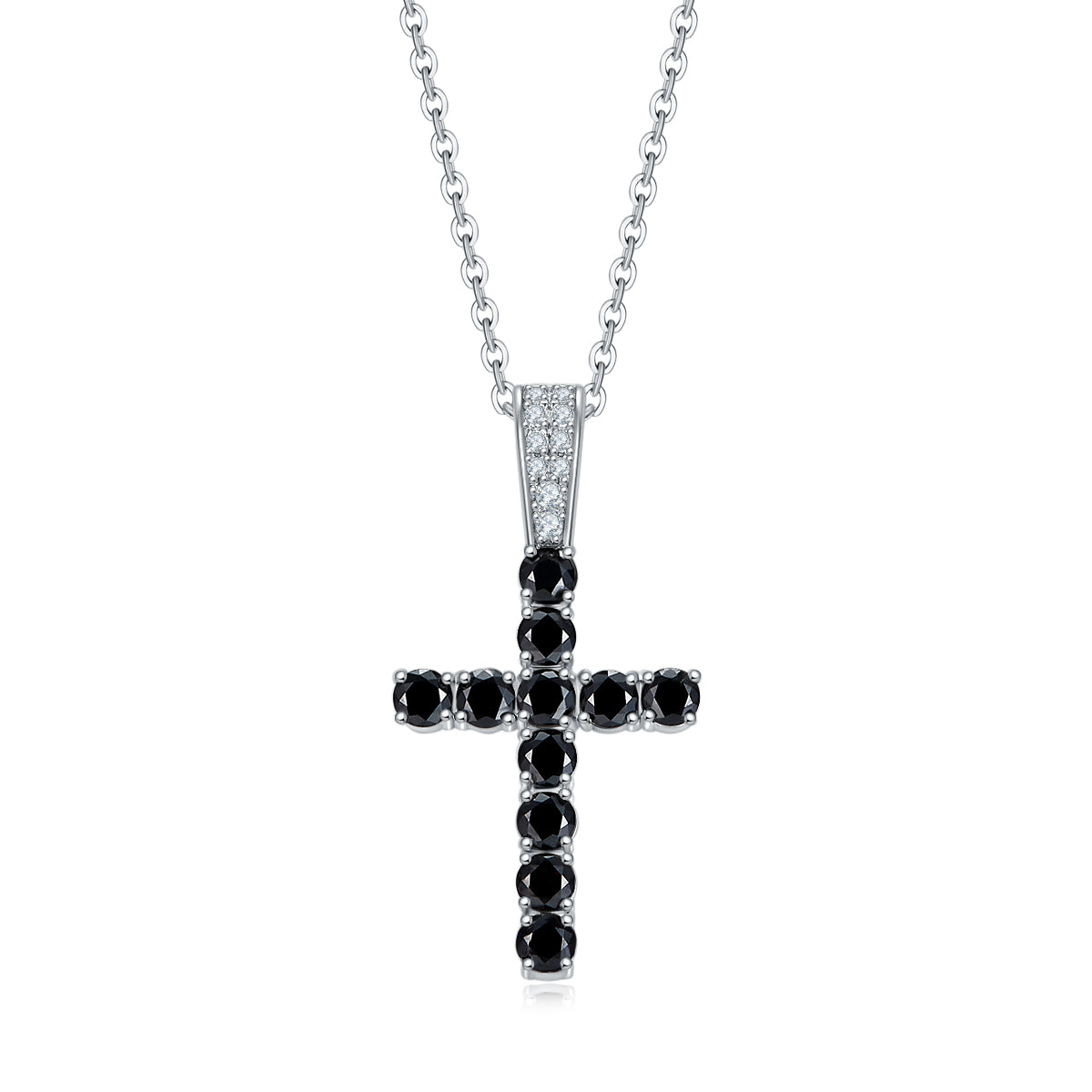 S925 Sterling Silver Cross Pendant Necklace, 3mm Lab-Grown Ruby & Black Moissanite, Platinum Plated 45cm Chain, 3.5g With GRA Certificate Gift Box