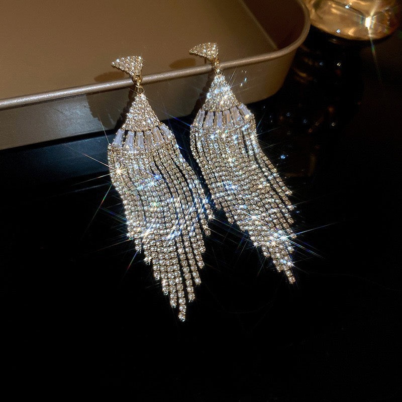 Silver Needle Vintage Tassel Earrings For Women Korean Style Zircon Long Dangle