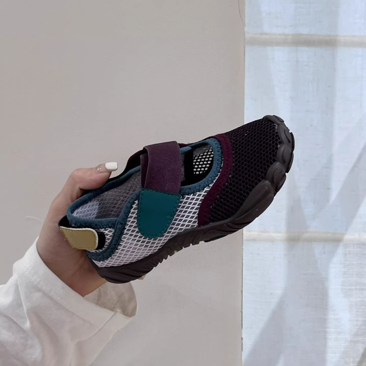 2026 New Summer Barefoot Kids Shoes, Korean Color Block Low Cut Mesh Breathable Casual Shoes For Girls