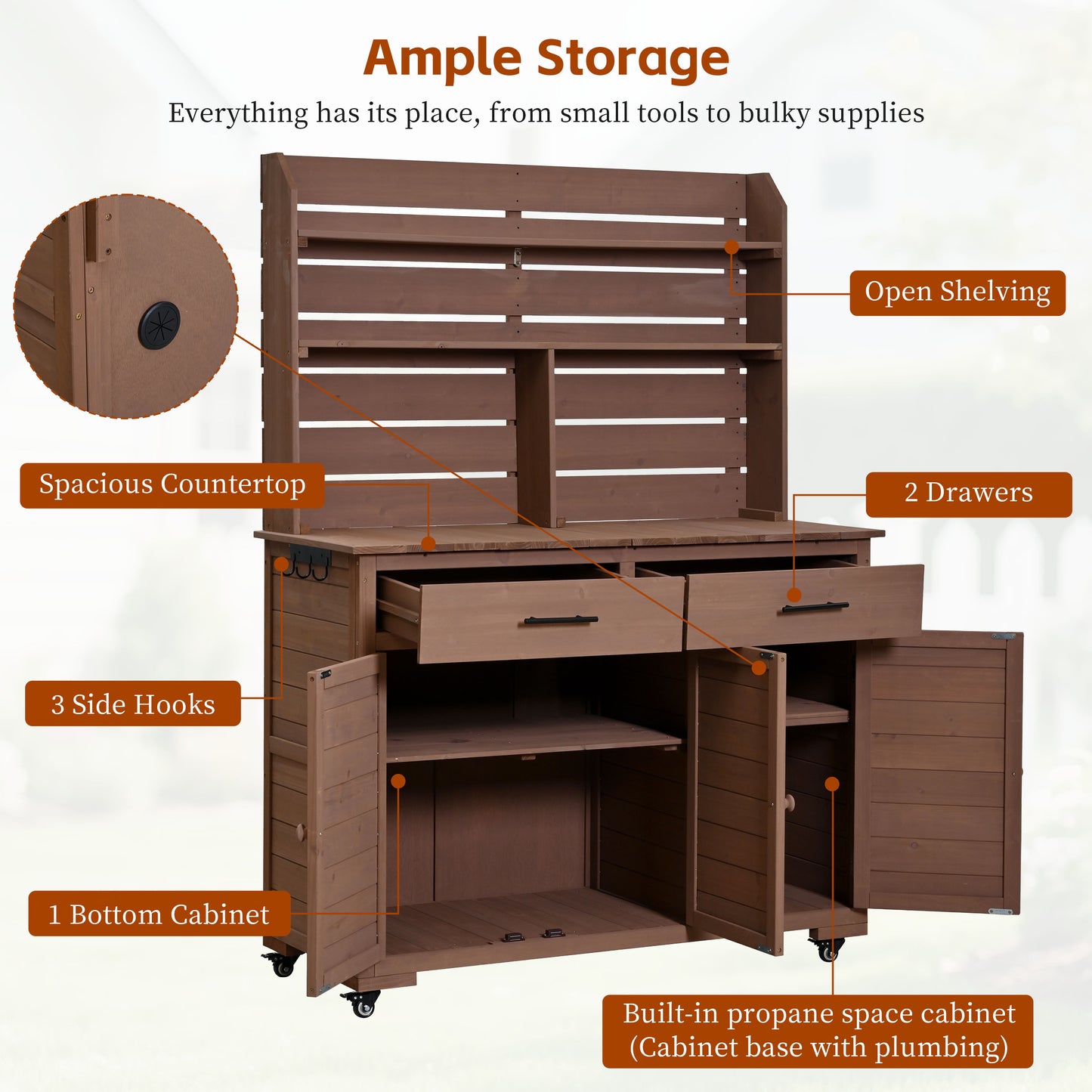 Assembly Video  TOPMAx 65 H Large Garden Potting Bench With Lockable Wheels And Storage Cabinet  Wood Outdoor Kitchen Island Prep Cart With Hutch Top  Drawers And Removal Shelves For Grilling  Brown