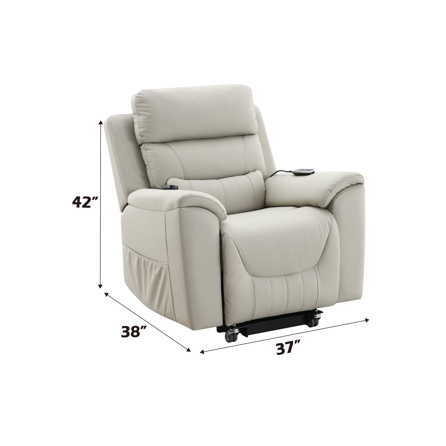 Marsha Light Gray Silicone Synthetic Leather Power Motion Recliner With Lift, Heating & Massage Chair