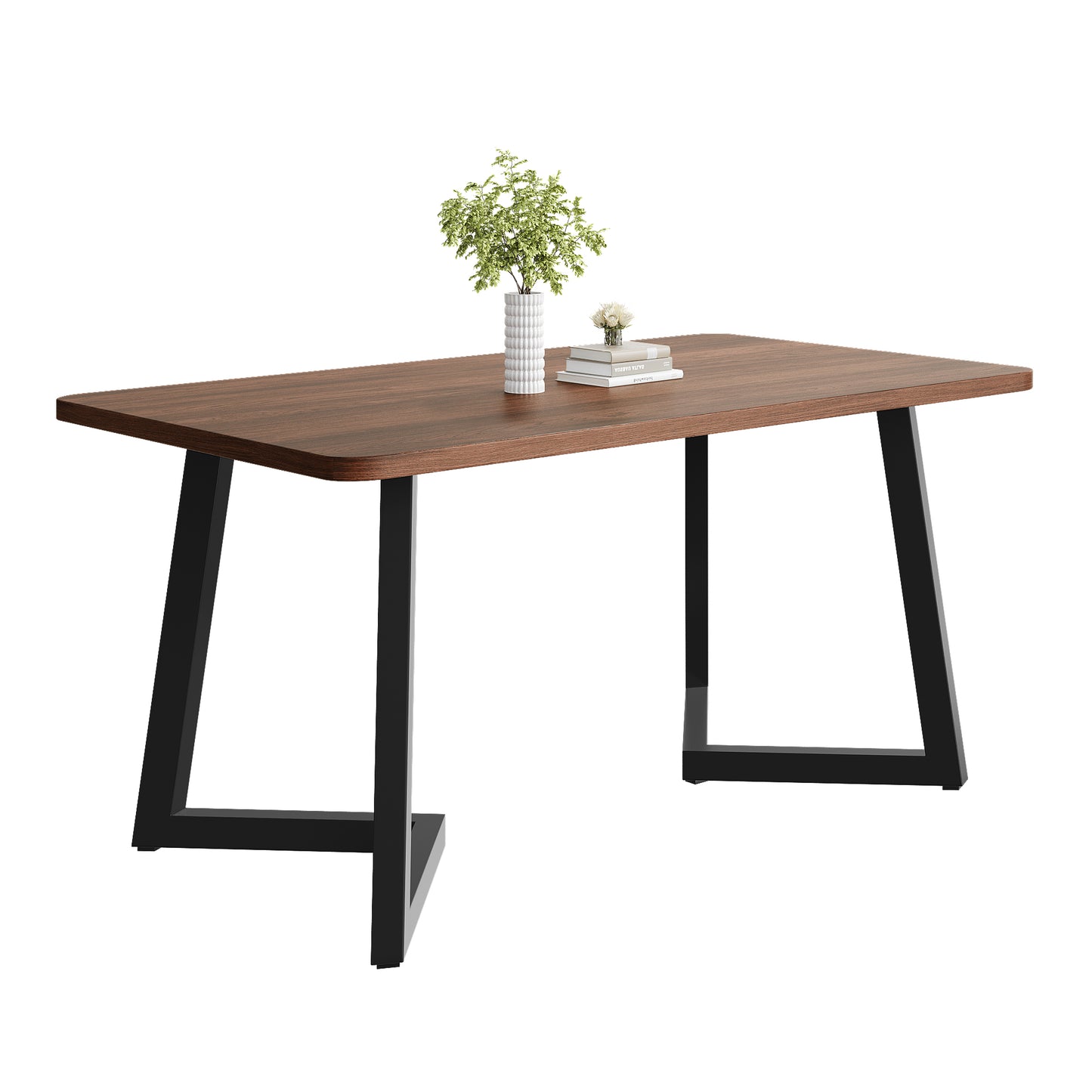 117x68cm Dining Table,  1pcs , Metal Frame Rectangular Dining Table, Wood Grain Kitchen Table With Metal Legs For Dining Room Living Room, Black  Walnut Color