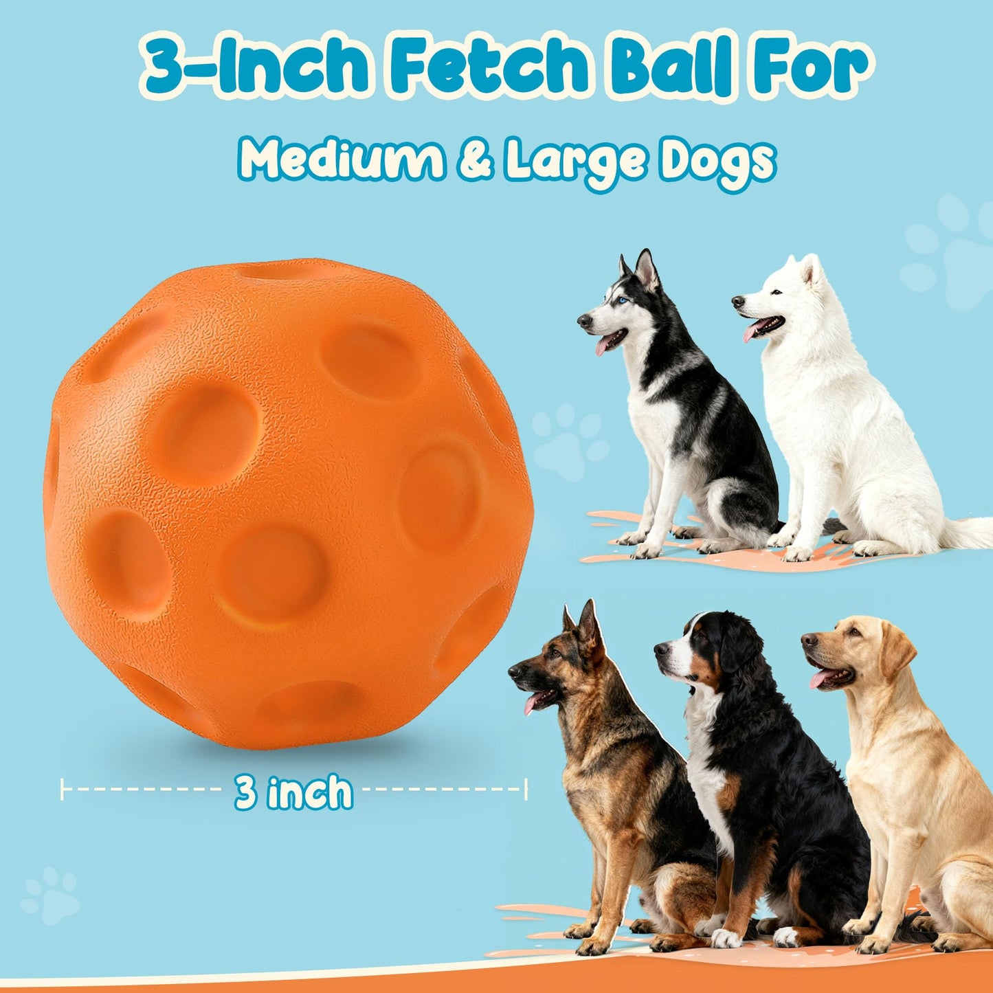 3 Pack Dog Balls For Medium & Large Dogs - High Bounce & Floating Fetch Balls, Interactive Outdoor Toys With Easy-Pickup Grooves, Bright Orange