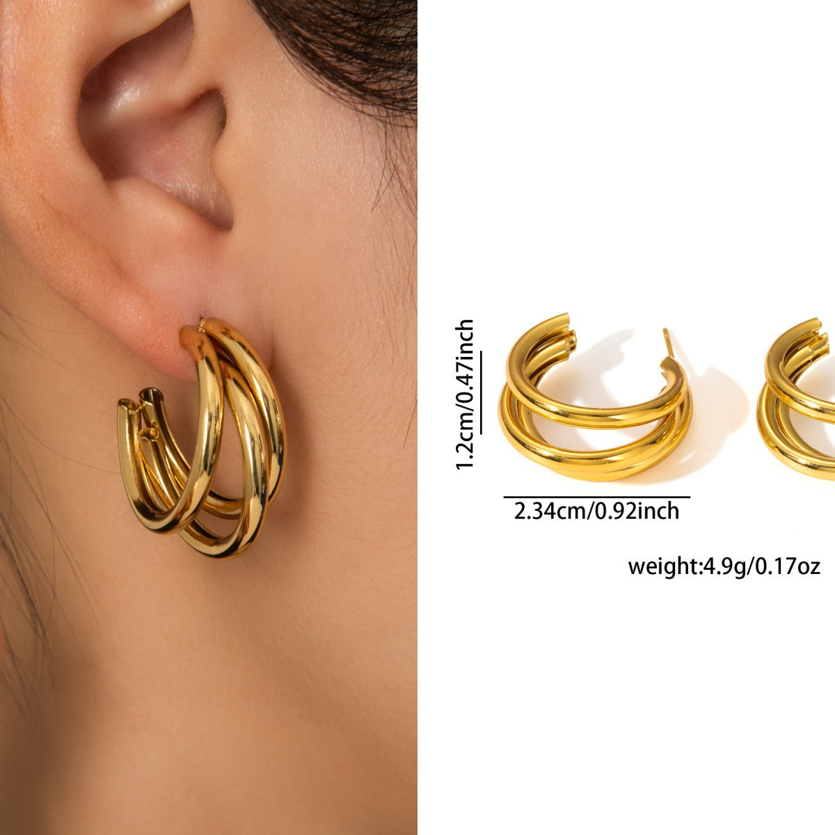Premium Colorfast Gold Titanium Steel Studs, Niche Elegant Light Luxury Stainless Steel Fashion Earrings For Female