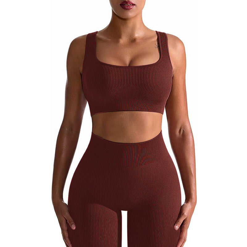 Seamless Yoga Training Threaded High-Elastic Fabric Outdoor Running Fitness Set For Women