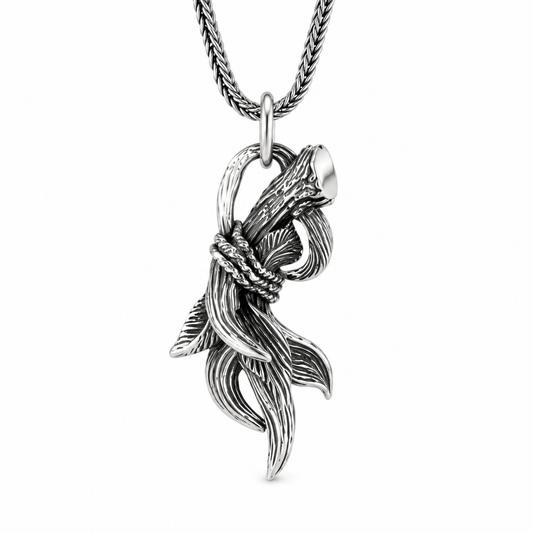 Antique Twisted Rope Wrap Wing Branch Pendant Necklace For Men Women, Copper Plated Silver Vintage Textured Gothic Nature Biker Street Jewelry Gift